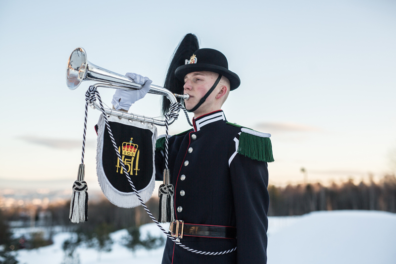 Trompetist i Hans Majestet Kongens Gardes musikkorps. Foto: Didrik Linnerud / Forsvaret